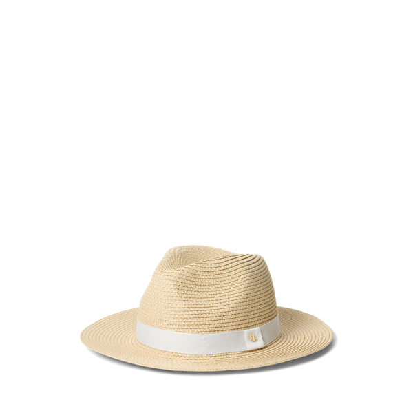 Lauren Ralph Lauren Raffia deals Pinstripe Fedora Hat Color: Natural/Indigo