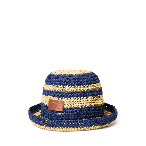 Natural/Navy Crocheted Straw Bucket Hat Lauren 3