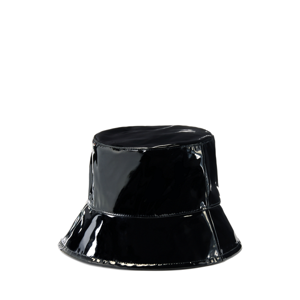 Black Water-Resistant Faux-Leather Bucket Hat Lauren 2