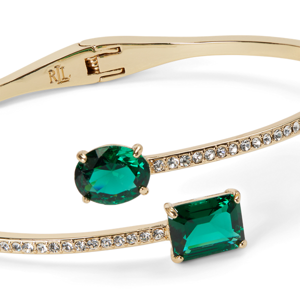 Gold/Emerald Gold-Tone Pave Stone Hinge Bangle Lauren 2