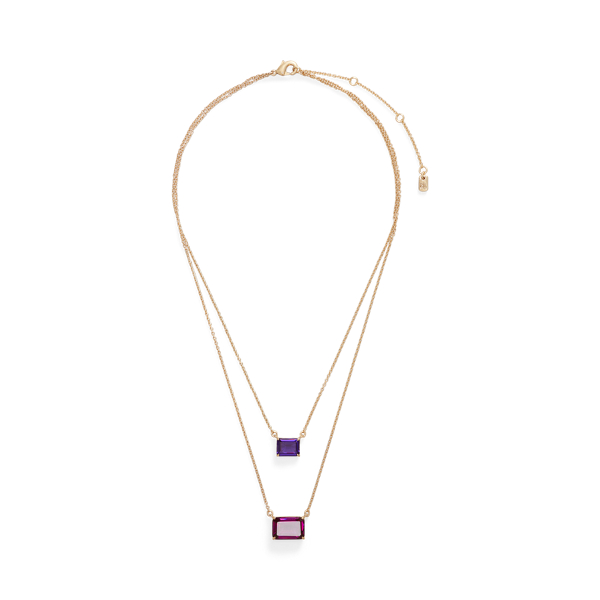 Layered Gold-Tone Stone Pendant Necklace