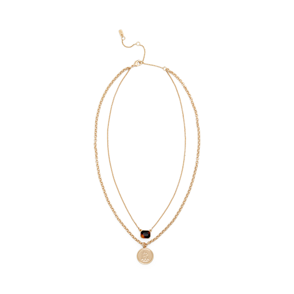 Layered Gold-Tone Logo Pendant Necklace