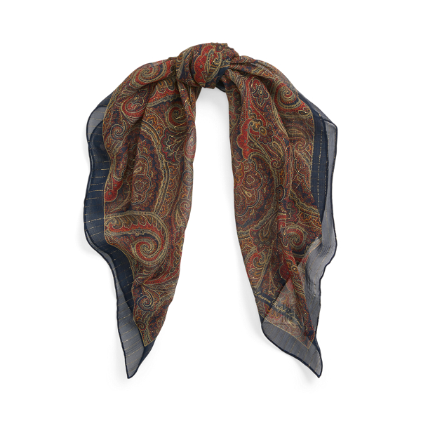 Navy Paisley Silk Twill Square Scarf Lauren 2