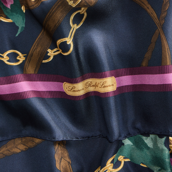 Navy Belting-Print Floral Silk Square Scarf Lauren 3