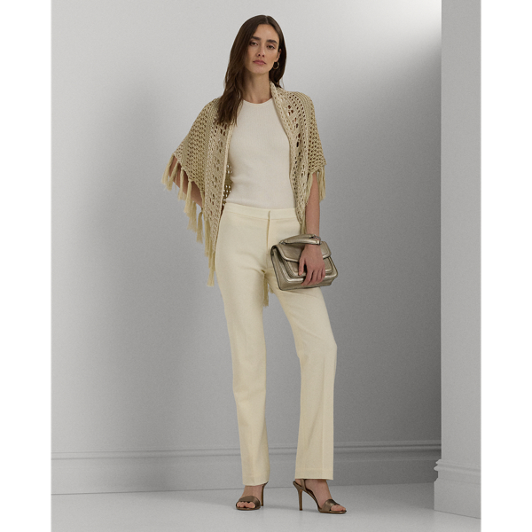 Tan Multi Tassel Trim Pointelle-Knit Shawl Lauren 4