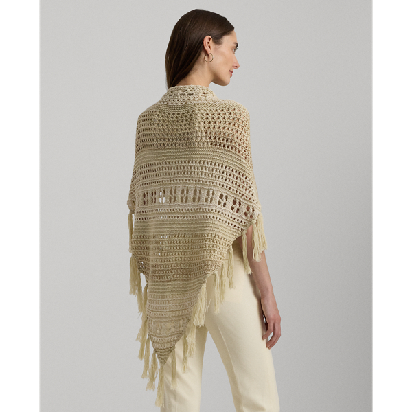 Tan Multi Tassel Trim Pointelle-Knit Shawl Lauren 5