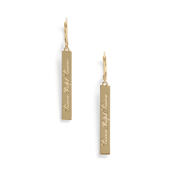 Pendientes largos dorados con logotipo