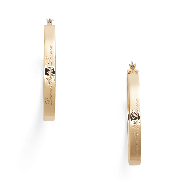 Goldfarbene Creolen mit Logoschriftzug