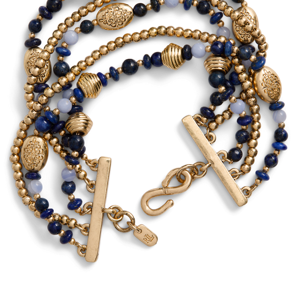 White Gold/Blue Gold-Tone Beaded Flex Bracelet Lauren 3