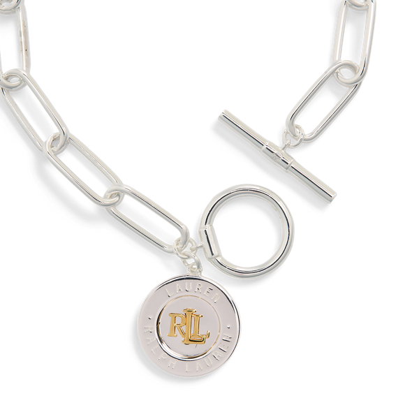 Two Tone Sterling Silver Logo Charm Flex Bracelet Lauren 2