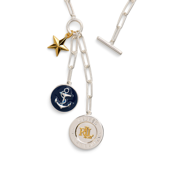 Two Tone/Navy Sterling Silver Charm Lariat Necklace Lauren 2