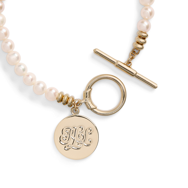 Gold/White Gold-Tone Logo Charm & Pearl Bracelet Lauren 2