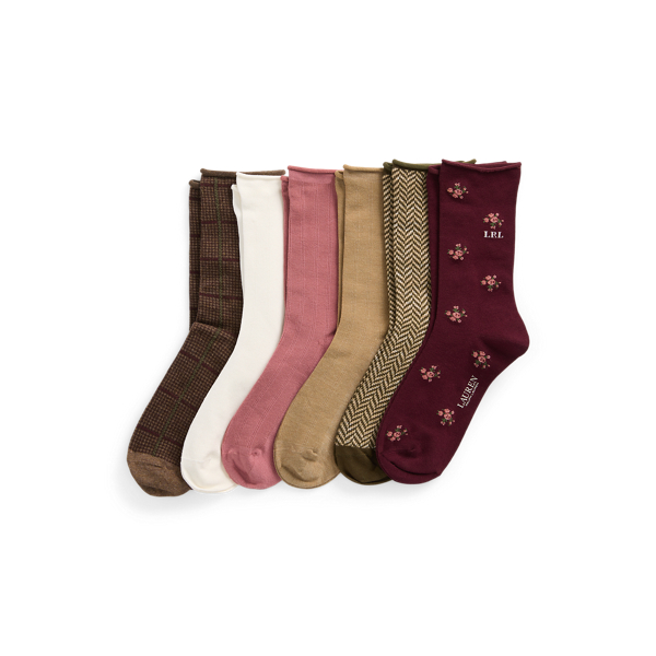 Assorted Patterned Stretch Roll-Top Sock 6-Pack Lauren 1