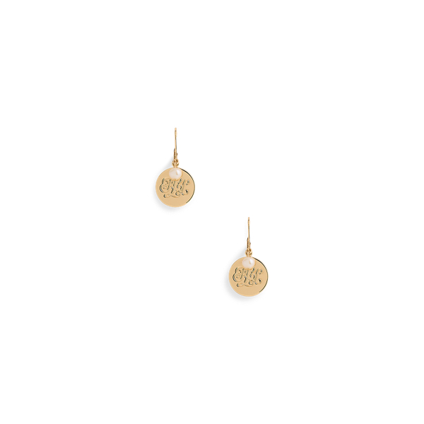 Pearl &amp; Logo Charm Drop Earrings