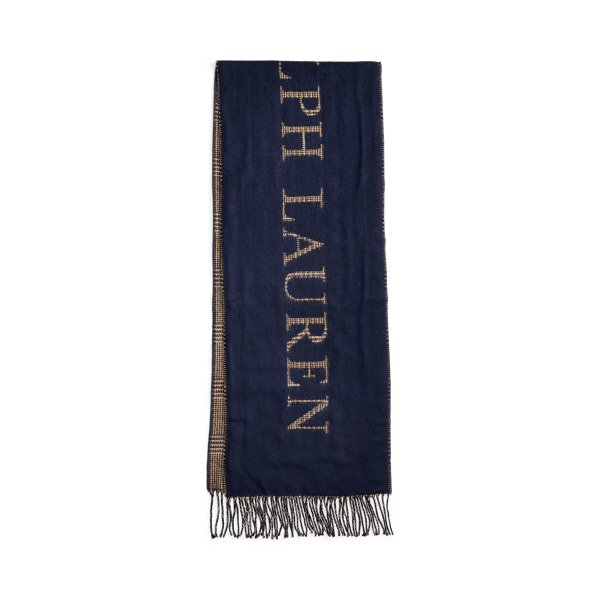 Omkeerbare jacquard sjaal met logo Lauren in Navy 2