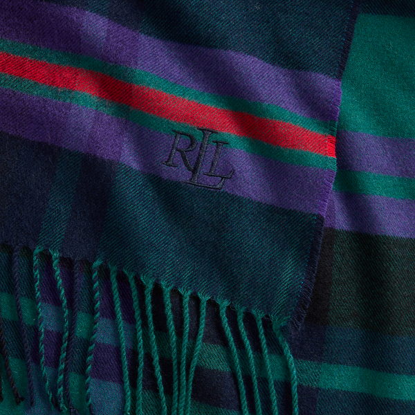 Deco Tartan Plaid Fringe-Trim Scarf Lauren 3