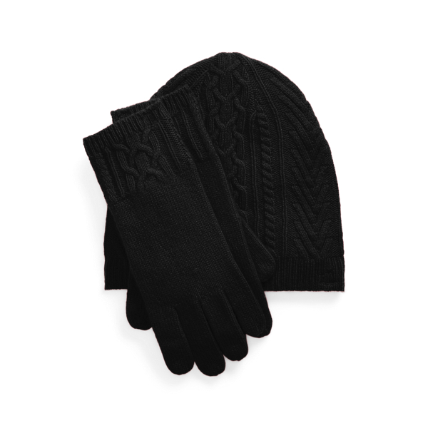 Set beanie en handschoenen kabelbreisel Lauren in 1