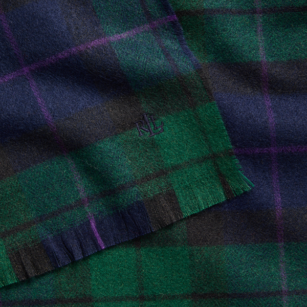Green Plaid Plaid Wrap Scarf & Pom-Pom Beanie Set Lauren 2
