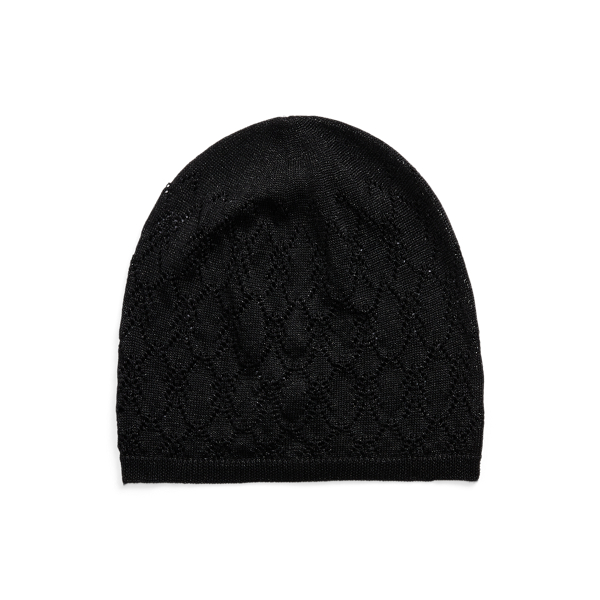 Black Pointelle-Knit Beanie Lauren 1