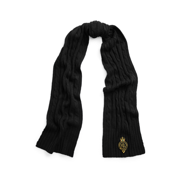 Crest-Patch Cable-Knit Scarf