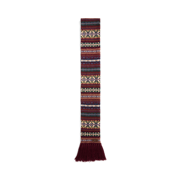 Pinot Noir Multi Fair Isle Fringe-Trim Wool-Blend Scarf Lauren 2