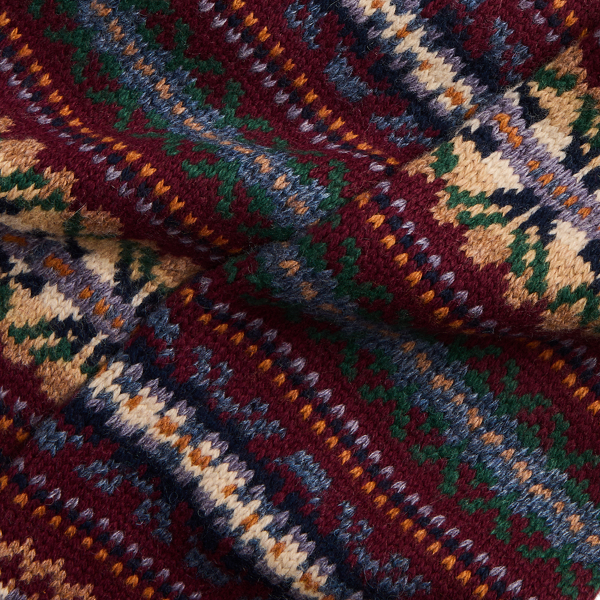 Pinot Noir Multi Fair Isle Fringe-Trim Wool-Blend Scarf Lauren 3