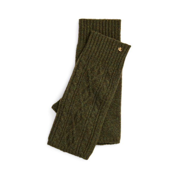 Olive Cable-Knit Wool-Blend Fingerless Gloves Lauren 1