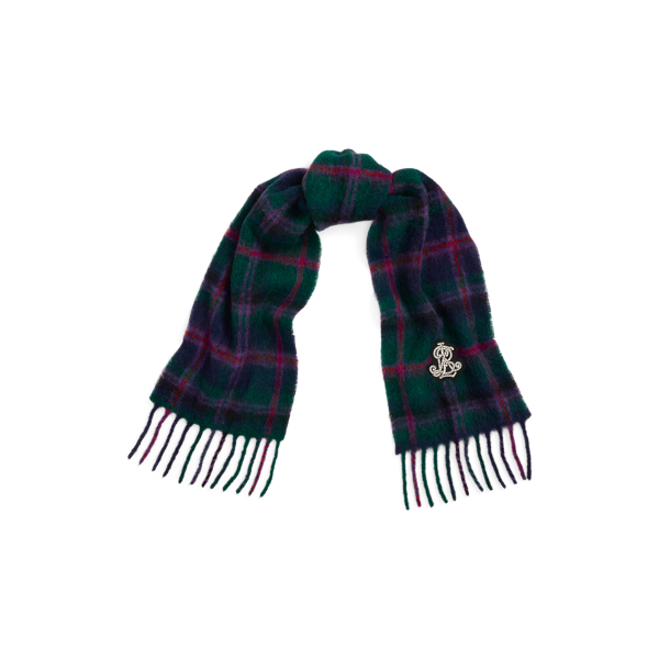 Green Plaid Plaid Bullion Wool-Blend Scarf Lauren 1