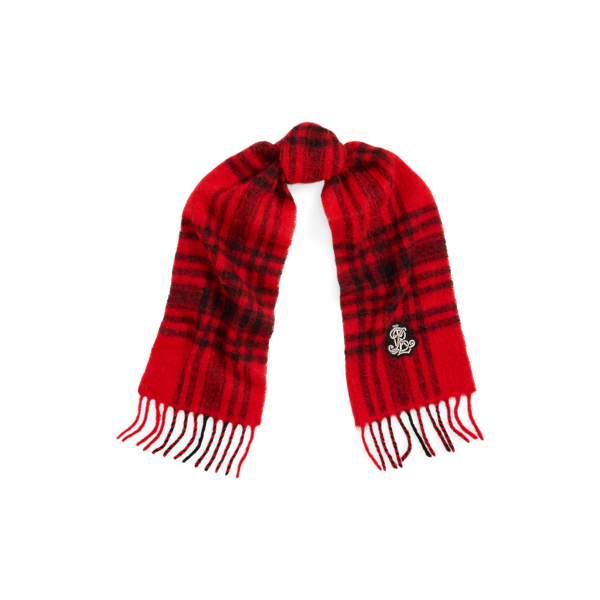 Black/Red Plaid Bullion Wool-Blend Scarf Lauren 1