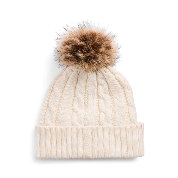 Cream Crest-Patch Pom-Pom Cable-Knit Beanie Lauren 3