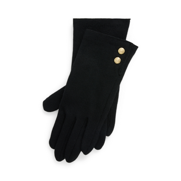 Black Wool-Blend Tech Gloves Lauren 1