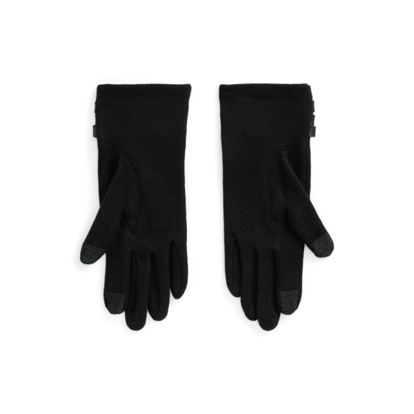 Black Lambskin-Trim Wool-Blend Tech Gloves Lauren 2