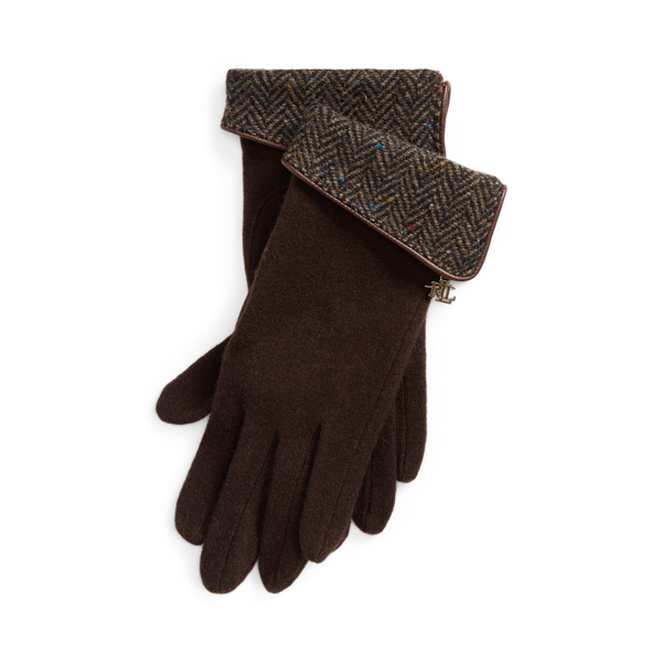 Herringbone-Trim Wool-Blend Gloves Lauren 1