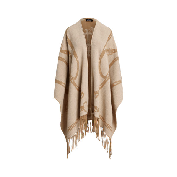 Cream/Camel Logo & Belting-Motif Jacquard Ruana Lauren 2