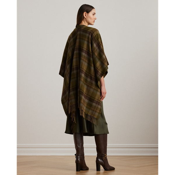 Olive Multi Plaid Plaid Faux-Leather-Trim Ruana Lauren 5