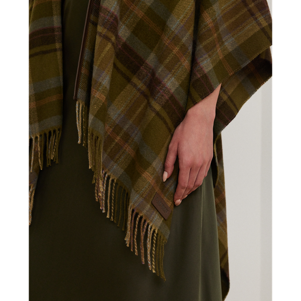 Olive Multi Plaid Plaid Faux-Leather-Trim Ruana Lauren 7