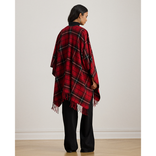 Karierter Poncho mit Kunstlederbesatz Lauren in Red Plaid 5