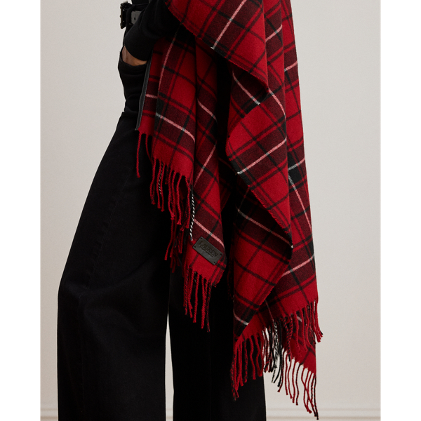 Karierter Poncho mit Kunstlederbesatz Lauren in Red Plaid 6