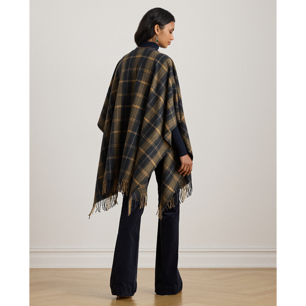 Plaid Faux-Leather-Trim Ruana