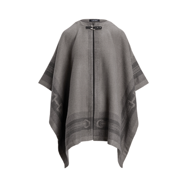 Buckle-Trim Belting-Motif Jacquard Ruana