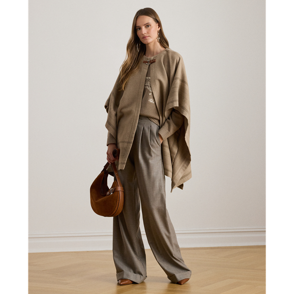 Buckle-Trim Belting-Motif Jacquard Ruana