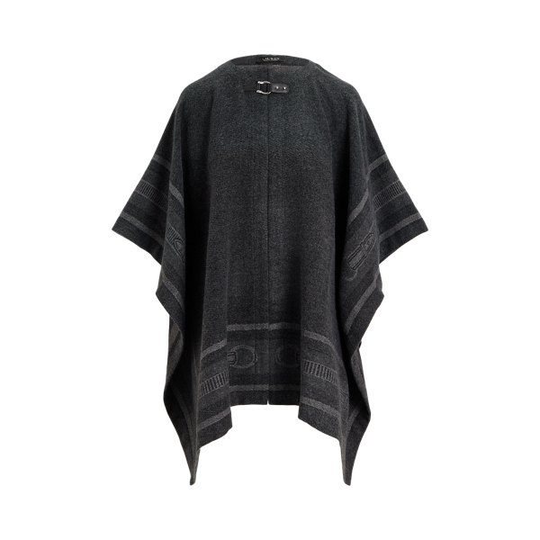 Buckle-Trim Belting-Motif Jacquard Ruana