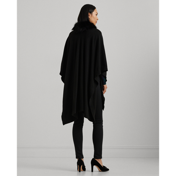 Faux-Fur-Trim Knit Ruana