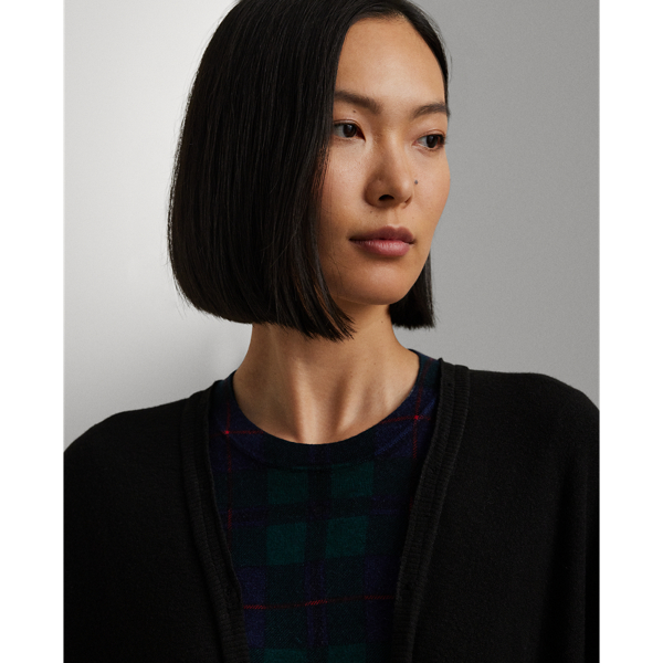 Black Faux-Fur-Trim Knit Ruana Lauren 7