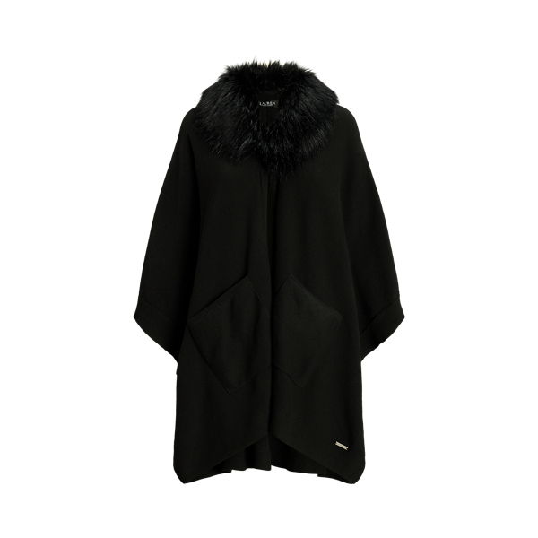 Poncho maille bord&eacute; de fausse fourrure