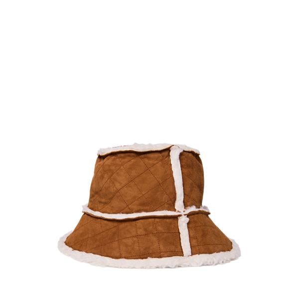 Faux Shearling Trim Suede Bucket Hat