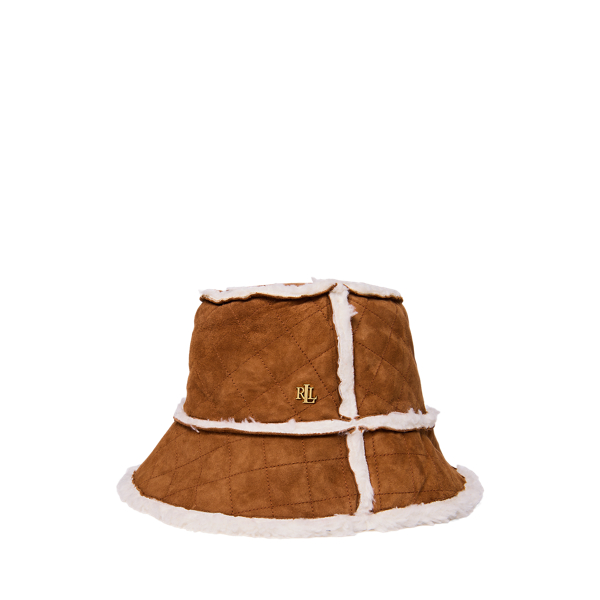 Faux-Shearling-Trim Suede Bucket Hat