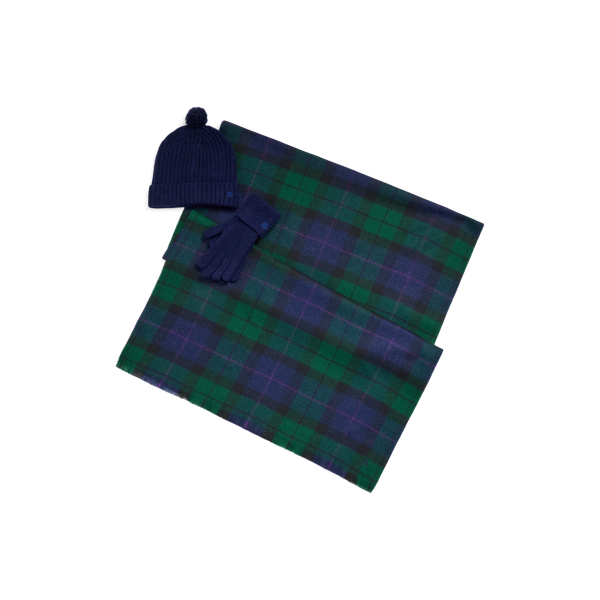 Plaid Scarf, Gloves and Beanie Set