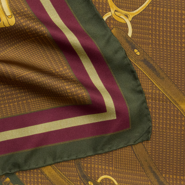 Deep Mahogany Belting-Print Glen Plaid Silk Scarf Lauren 3