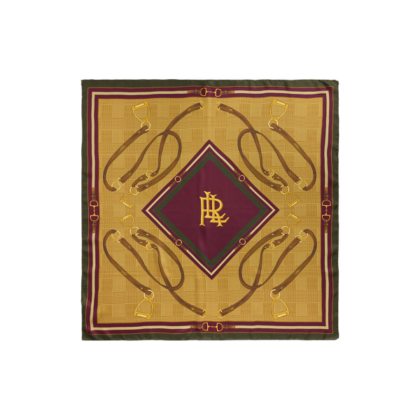 Honey Tan Belting-Print Glen Plaid Silk Scarf Lauren 2